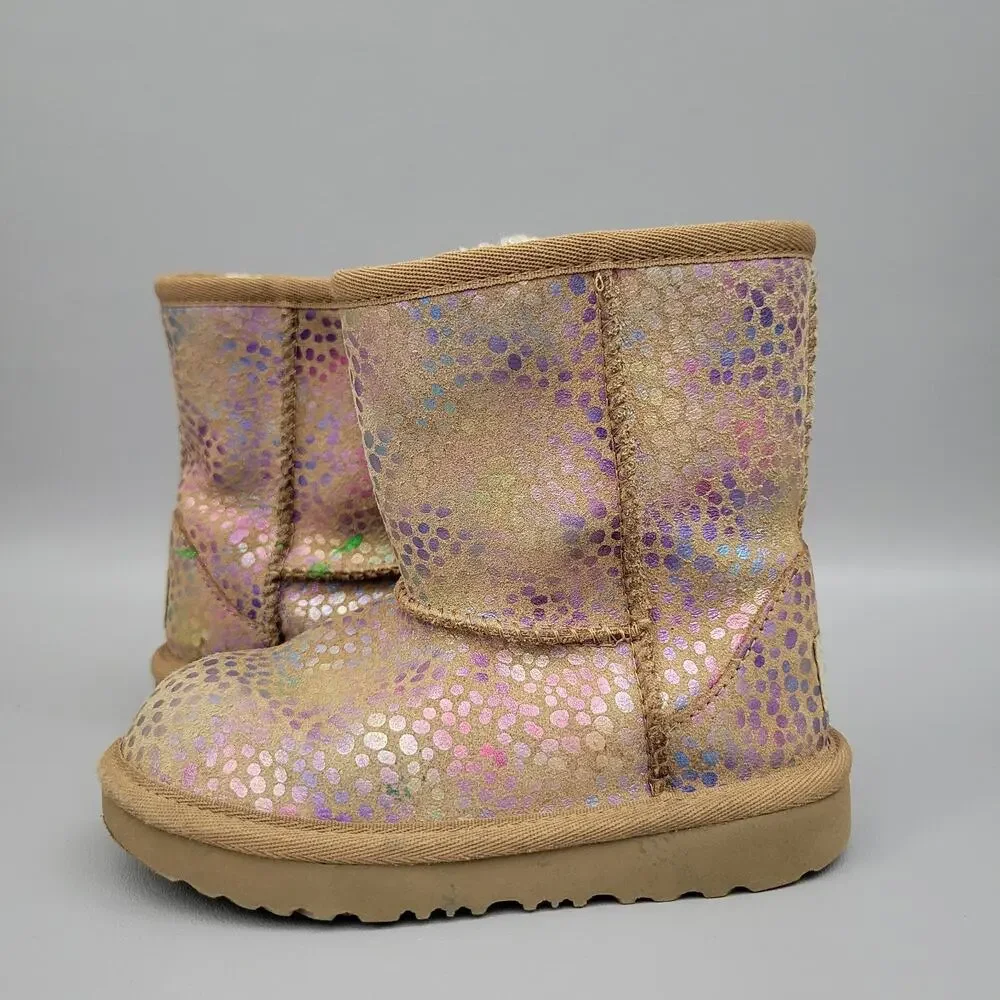 UGG TODDLER CLASSIC II SPOTS PINK ROSE SPARKLE SUEDE BOOTS US 10T
